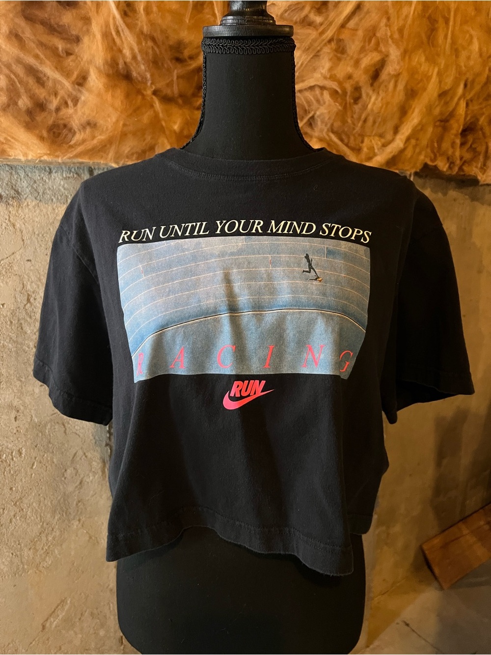 Nike Black 'Run Until Your Mind Stops' Graphic Crop Tee